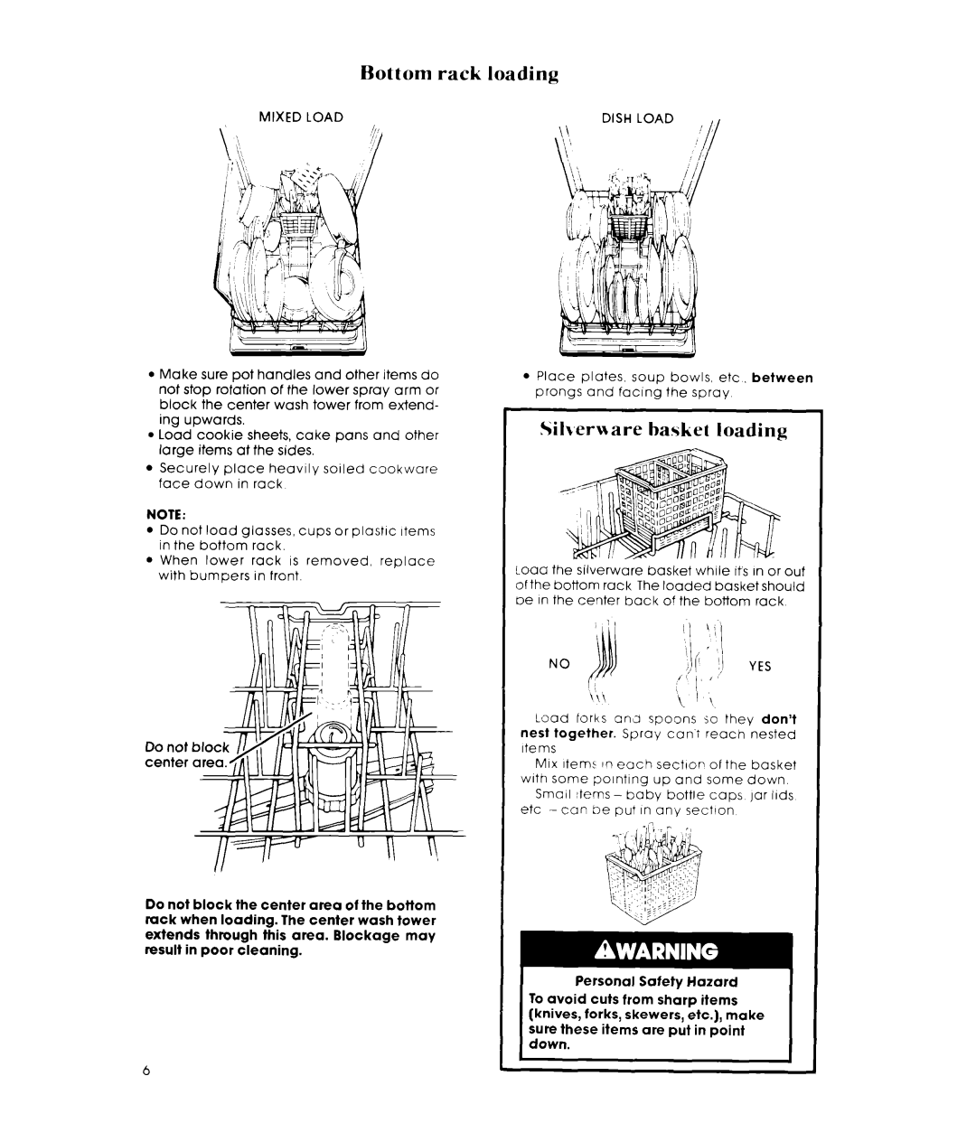 Whirlpool DU1800XT manual Bottom rack loading, SilwrMare basket loading 