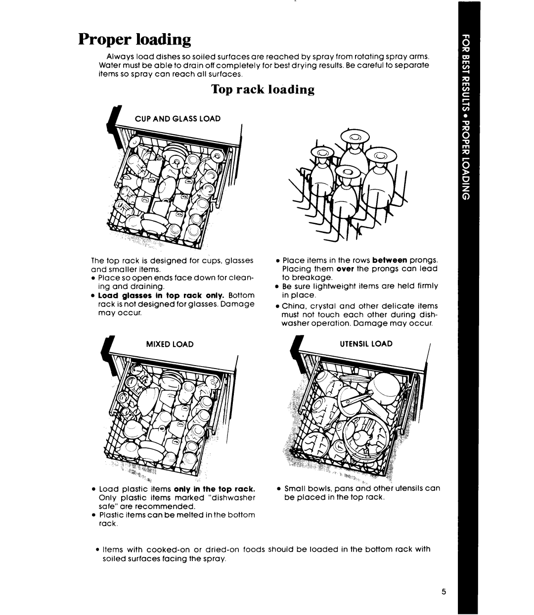 Whirlpool DU2016XS, DU2000XS manual Proper loading, Top rack loading 