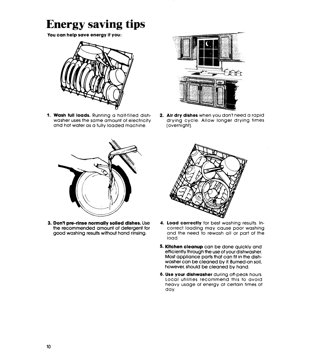 Whirlpool DU2000XS, DU2016XS manual Energy saving tips 