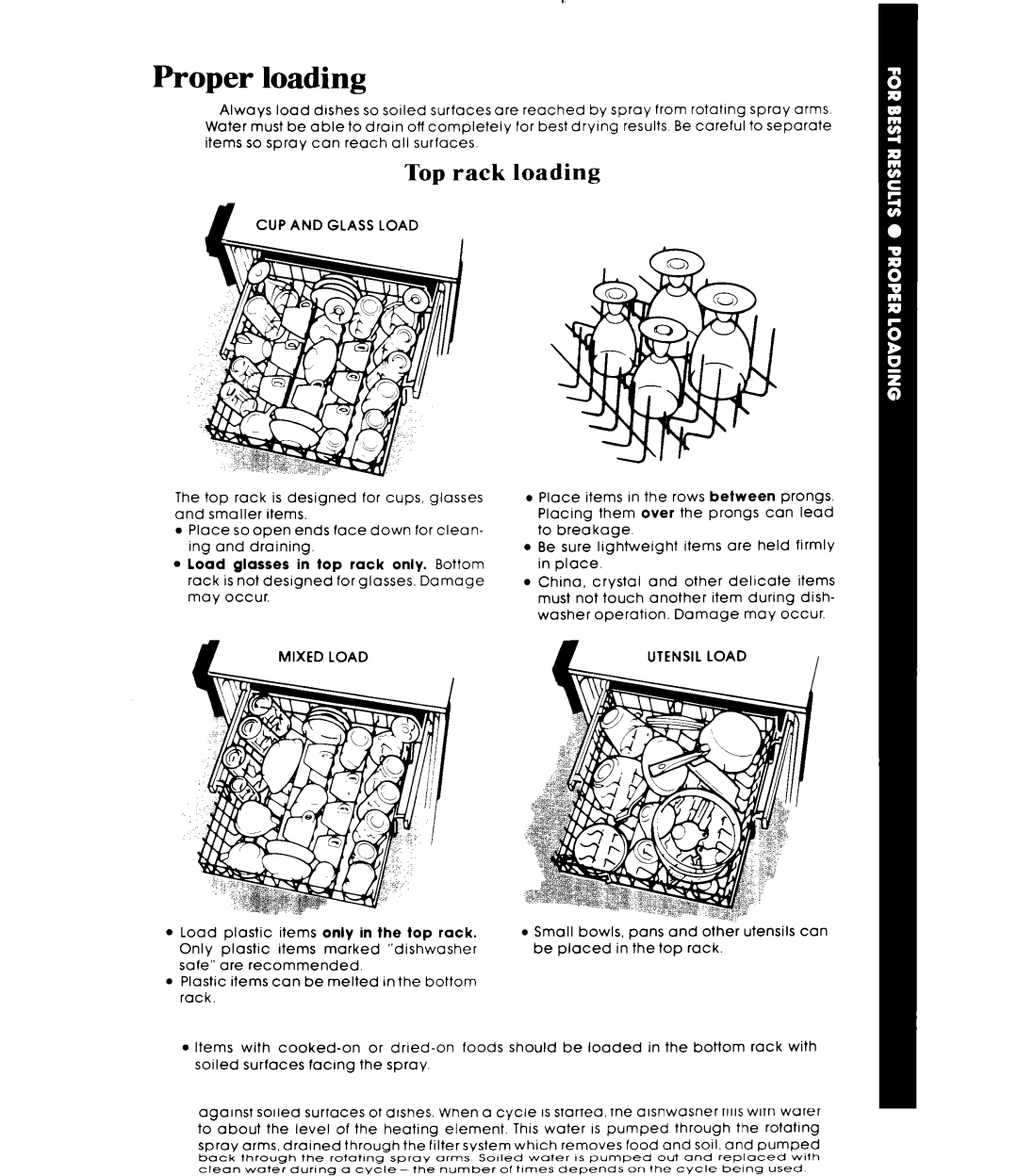 Whirlpool DU2900XM manual Proper loading, Top rack loading, UP and Glass Load 