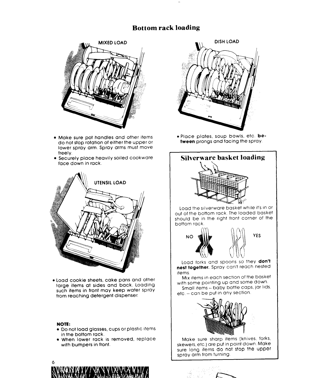 Whirlpool DU2900XM manual Bottom rack loading, Silverware basket loading, Utensil Load, Noyes 