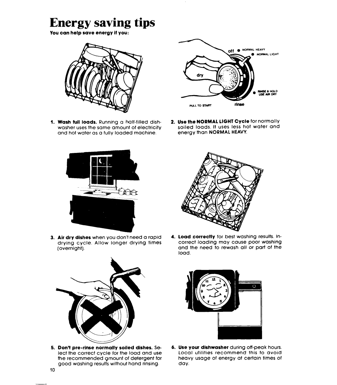 Whirlpool DU3016XL, DU3003XL, DP3801XL manual Energy saving tips 