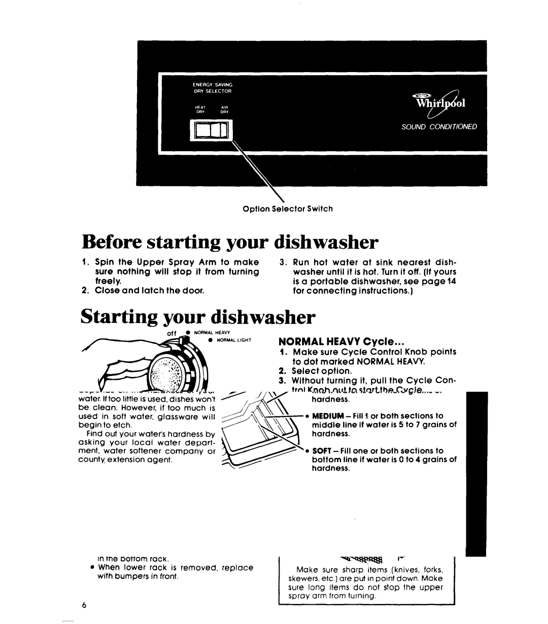 Whirlpool DP3801XL, DU3003XL, DU3016XL manual Before starting your, Changing a setting 