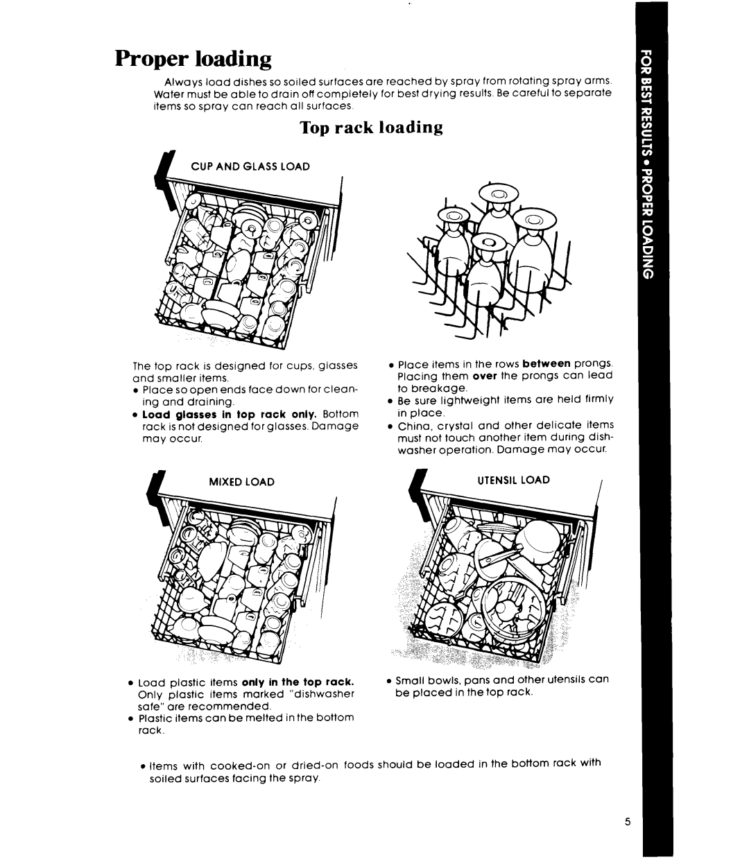 Whirlpool DU3040XP manual Proper loading, Top rack loading 