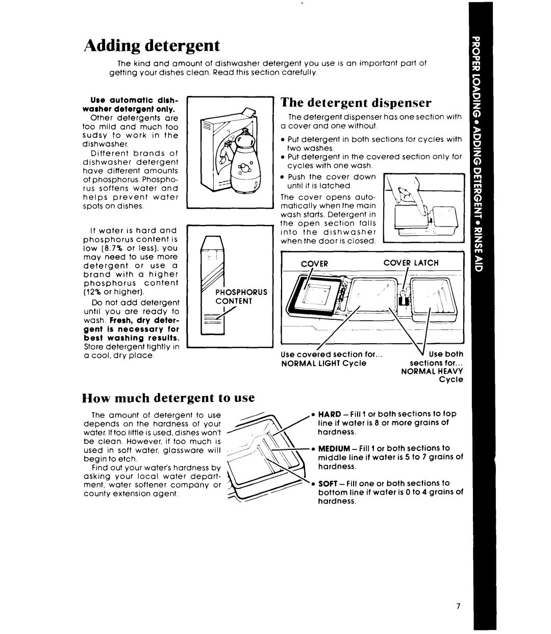 Whirlpool DU3040XP manual Adding detergent, Detergent dispenser, How much detergent to use 