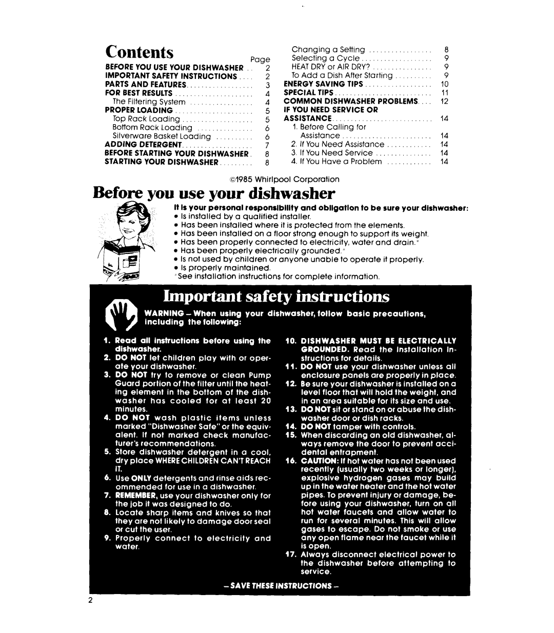 Whirlpool DU3040XP manual Contents, Before you use your dishwasher 