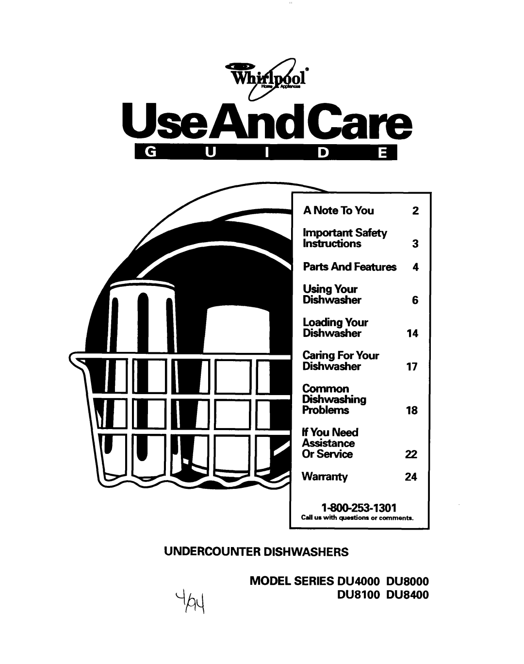 Whirlpool DU8400, DU4000, DU8100, DU8000 warranty UseAndCare 