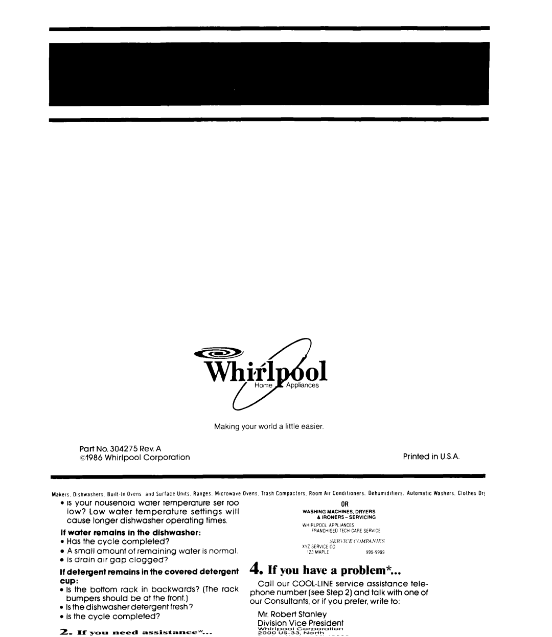 Whirlpool DU4000XR manual U.S.A 