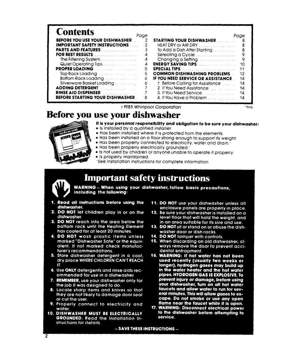 Whirlpool DU4000XR manual Before you use your dishwasher, Contents 