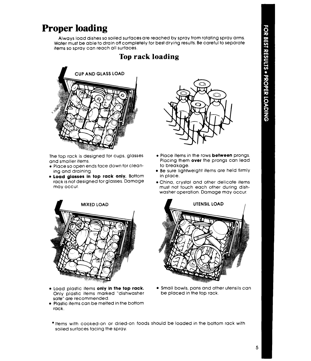 Whirlpool DU4000XR manual Proper loading, Top rack loading 