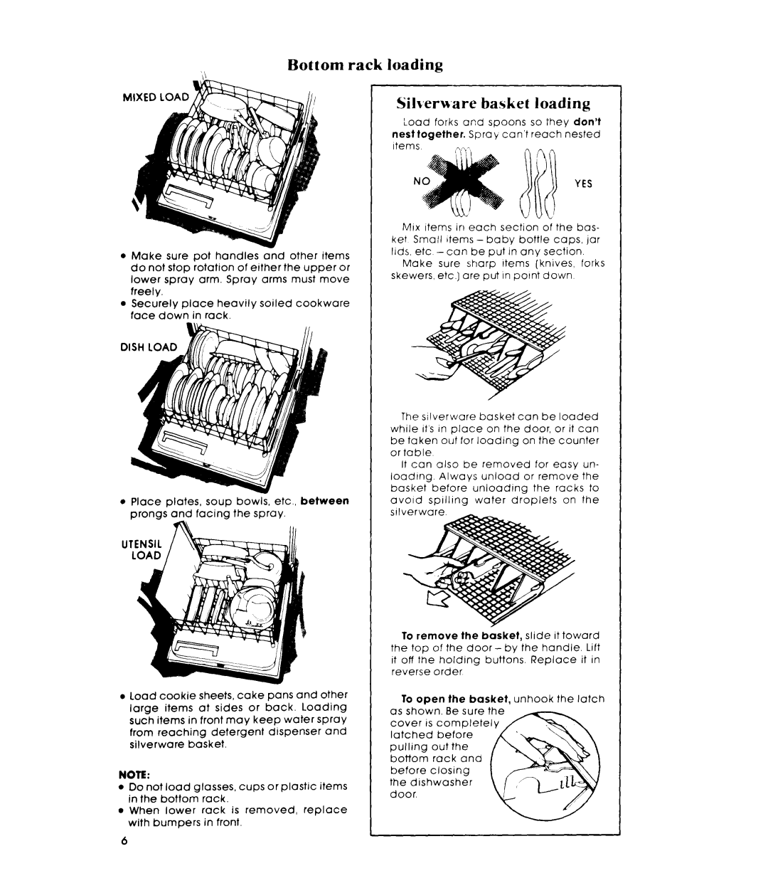 Whirlpool DU4000XR manual Bottom rack loading Silverware basket loading, Nyes 