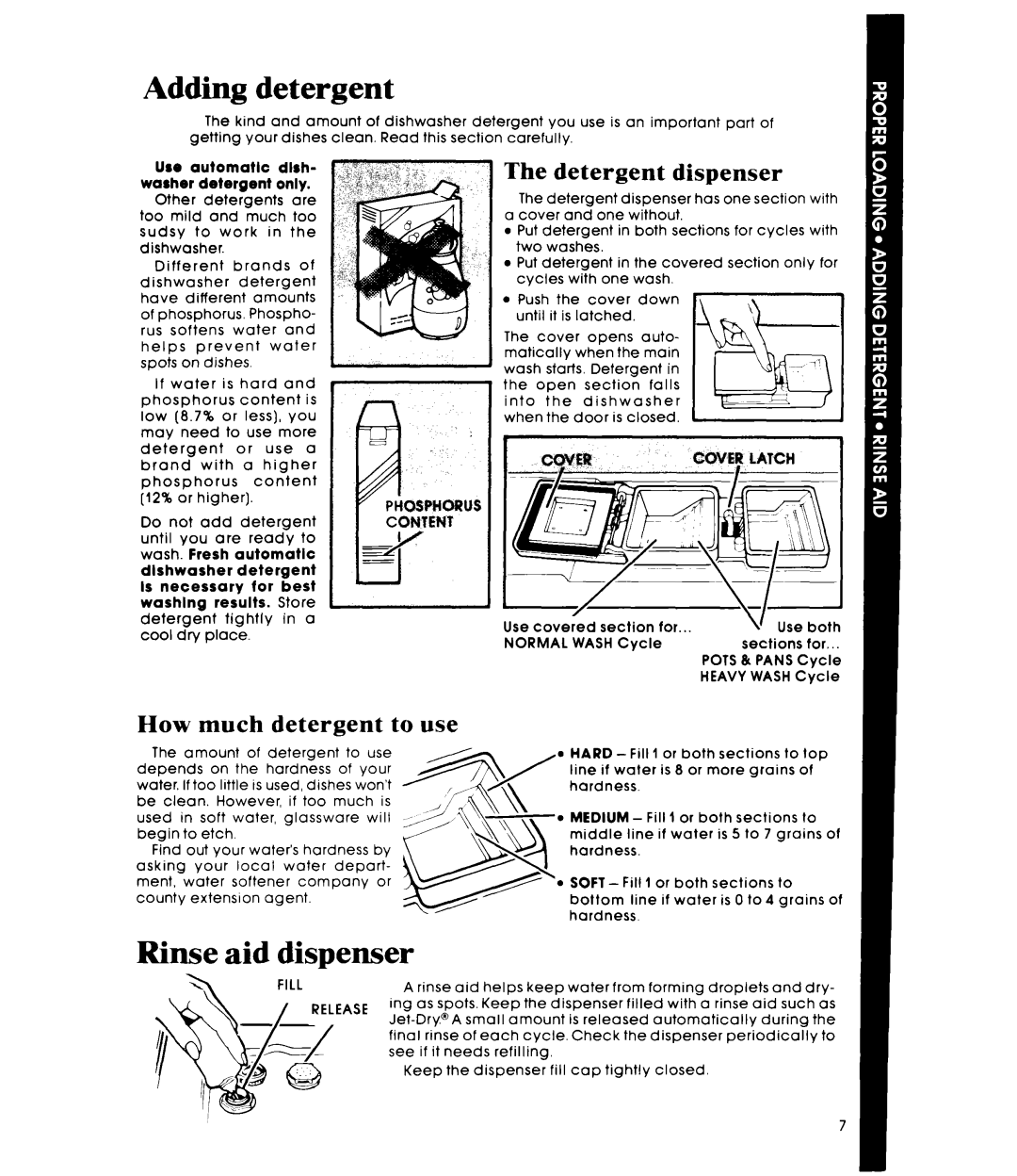 Whirlpool DU4000XR manual Adding detergent, Rinse aid dispenser 