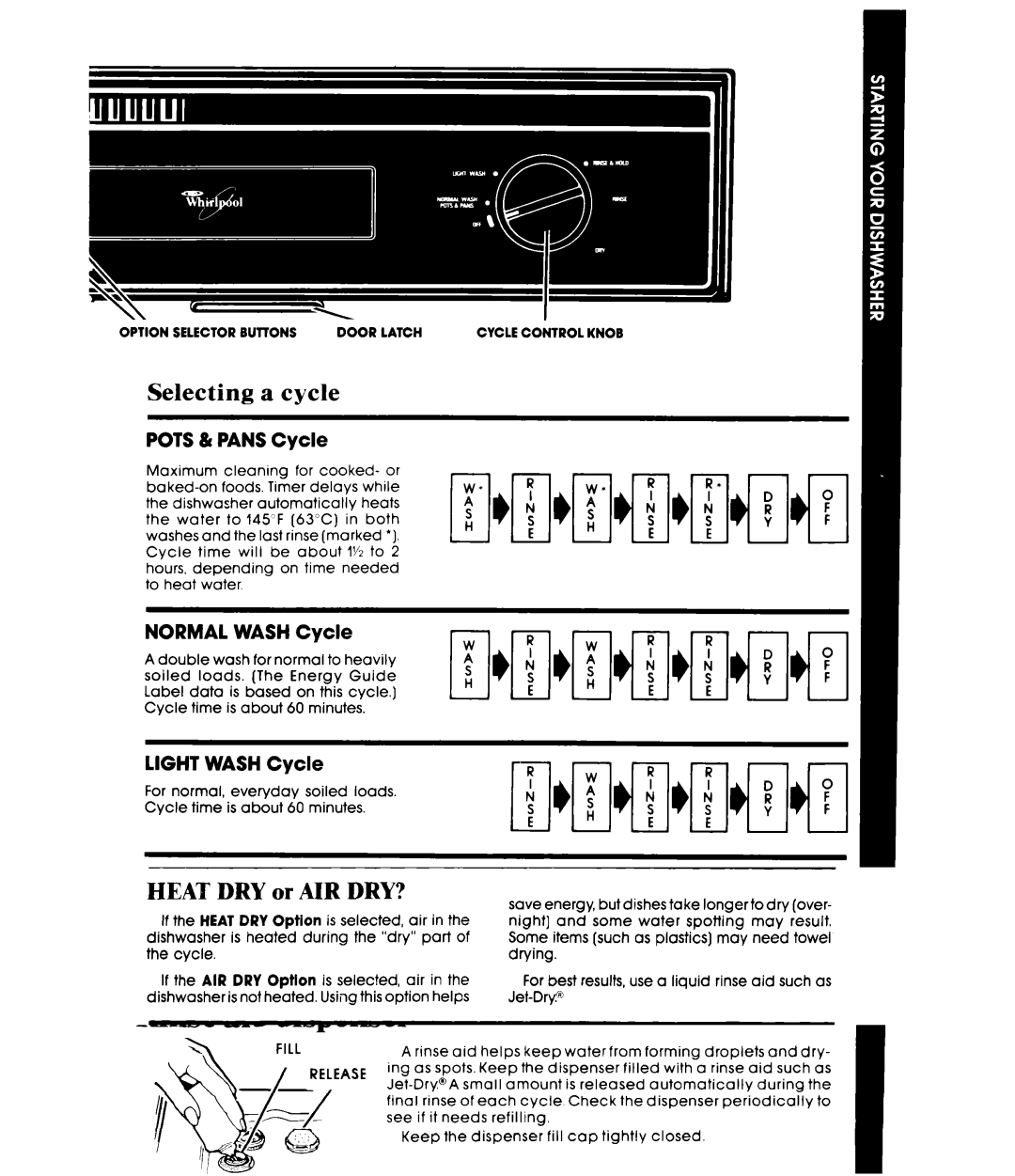 Whirlpool DU4000XR manual Selecting a cycle, Changing a setting 