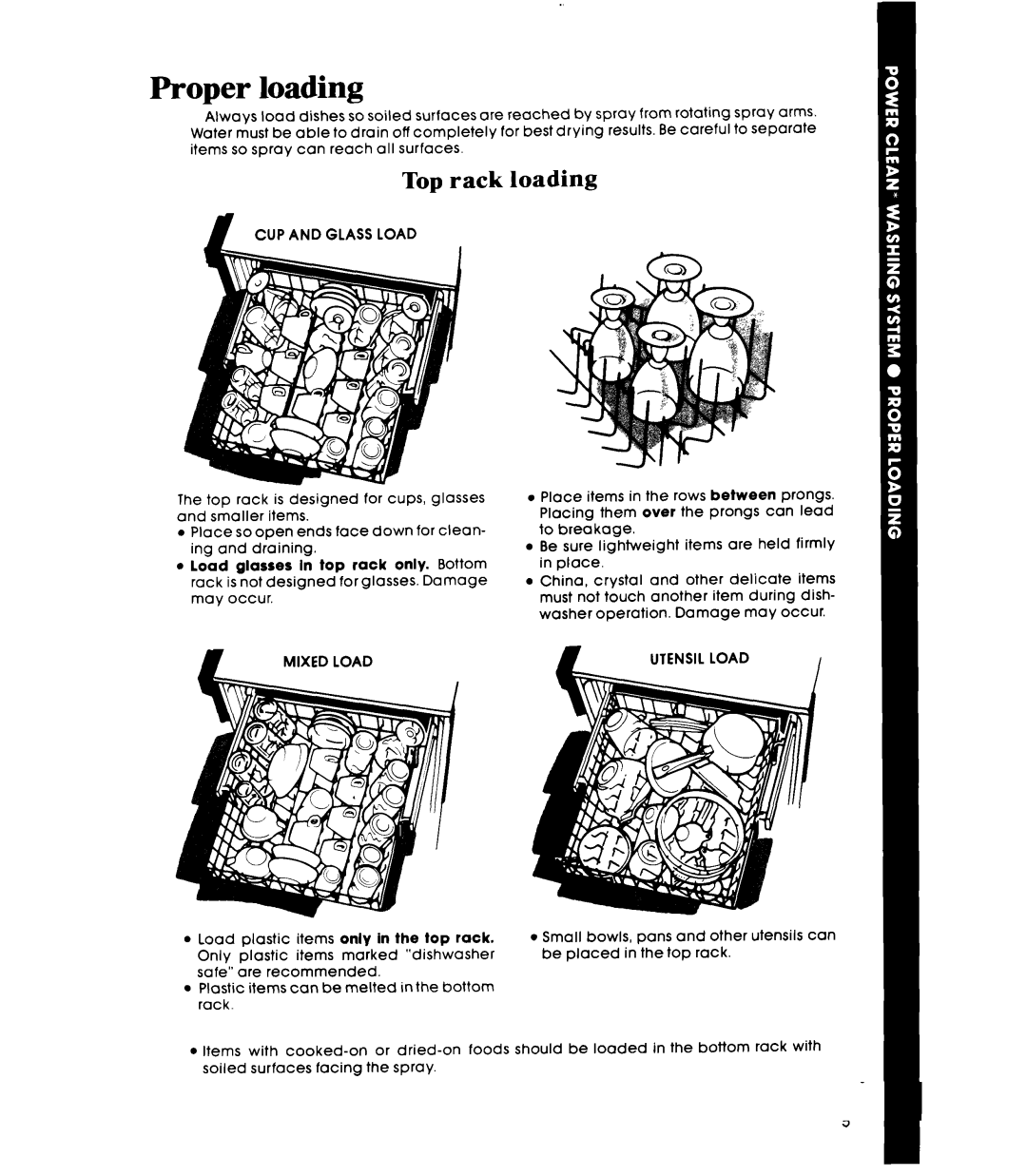 Whirlpool DU4003XL manual Proper loading, Top rack loading, CUP and Glass Load, Utensil Load 