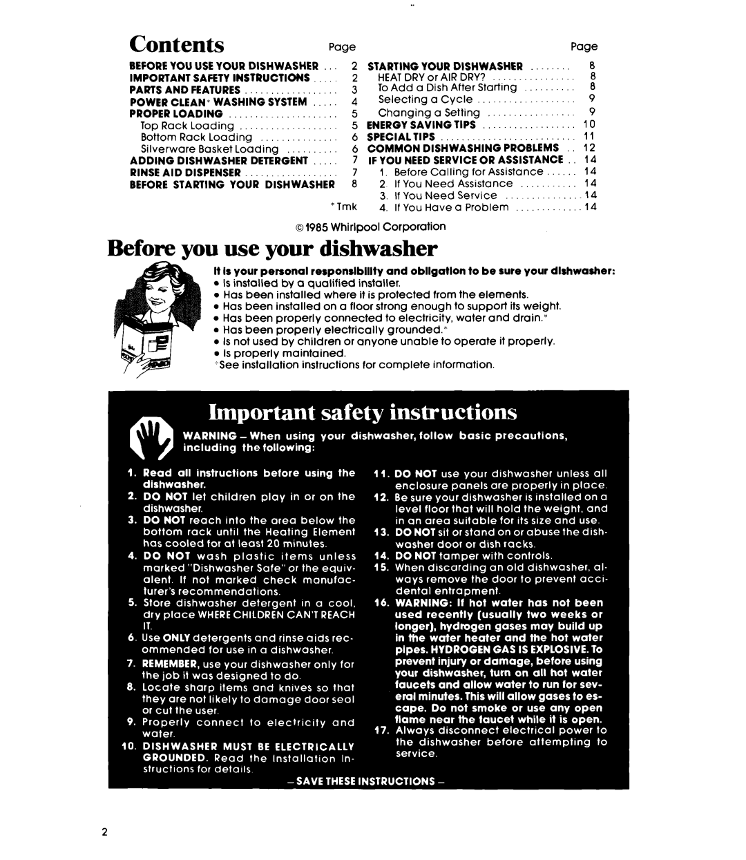 Whirlpool DU4040XP manual Contents 