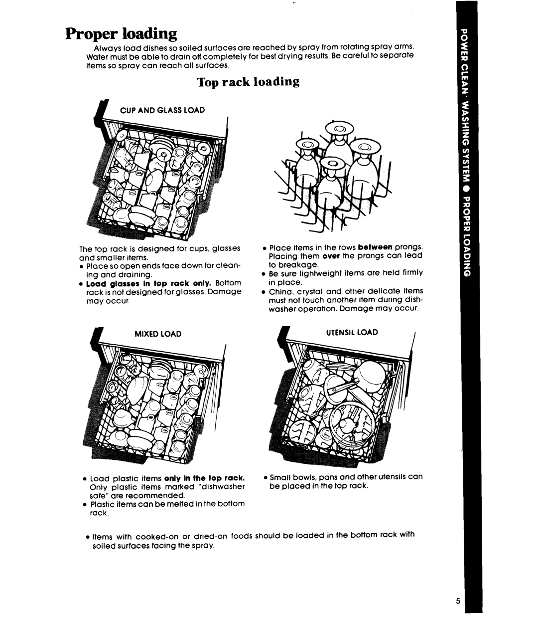 Whirlpool DU4040XP manual Proper loading, Top rack loading 