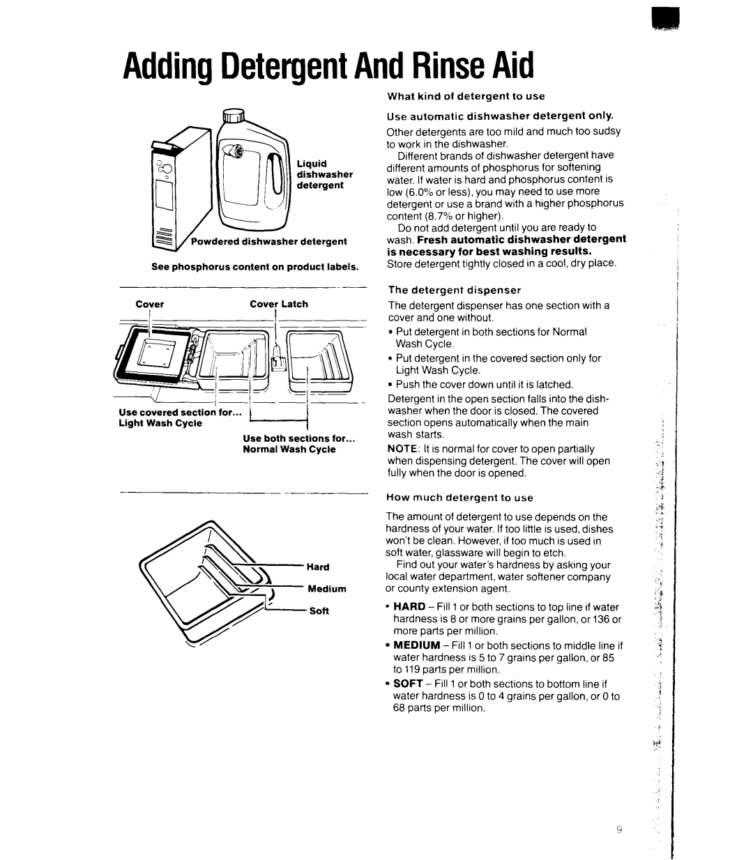 Whirlpool DU5016XW, DU4095XX manual AddingDetergentAndRinseAid 