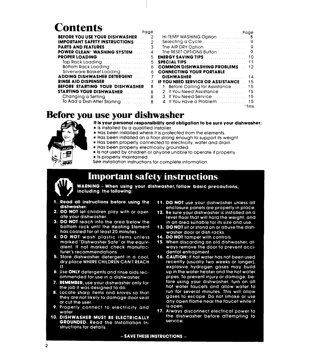 Whirlpool DU5000XL, DP6880XL manual Contents 