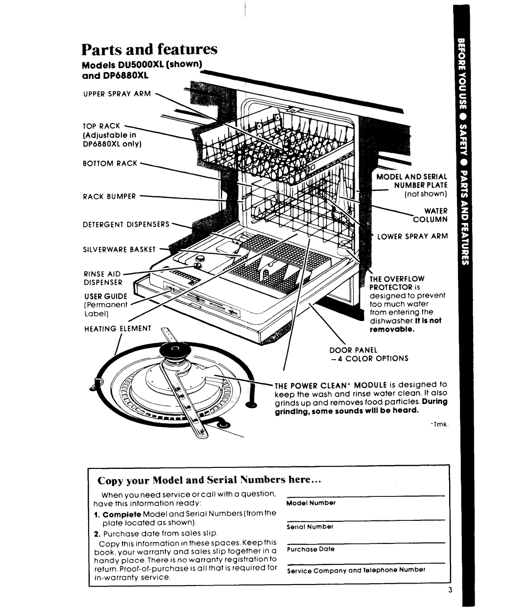 Whirlpool DU5000XL, DP6880XL manual Parts and features, Upper Spray ARM 