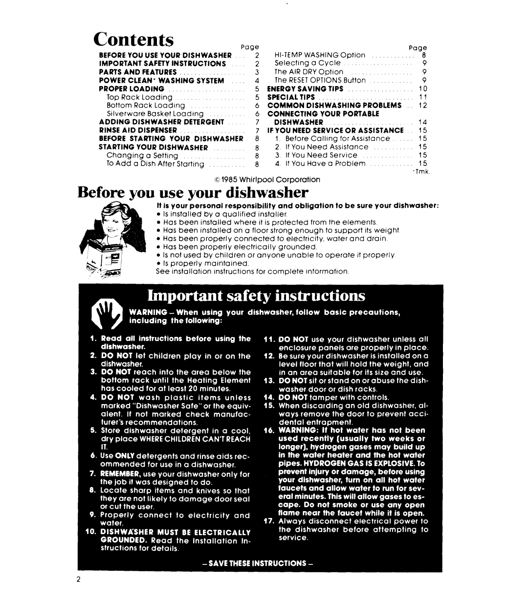 Whirlpool DU5004XM, DP6881XL manual Contents 