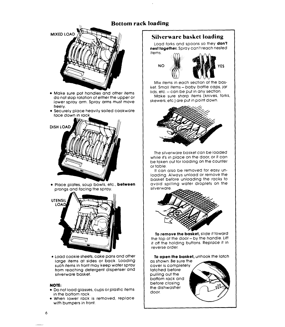 Whirlpool DU5004XM, DP6881XL manual Bottom rack loading Silverware basket loading, Noyes 