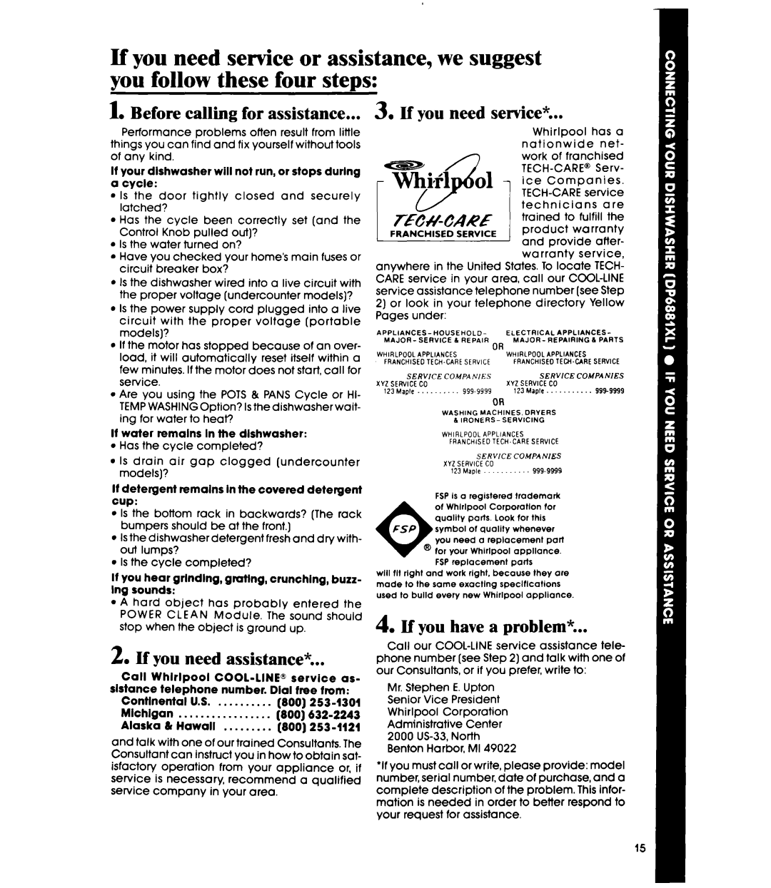 Whirlpool DP6881XL manual If you need assistance, If you need service, If you have a problem, Before calling for assistance 