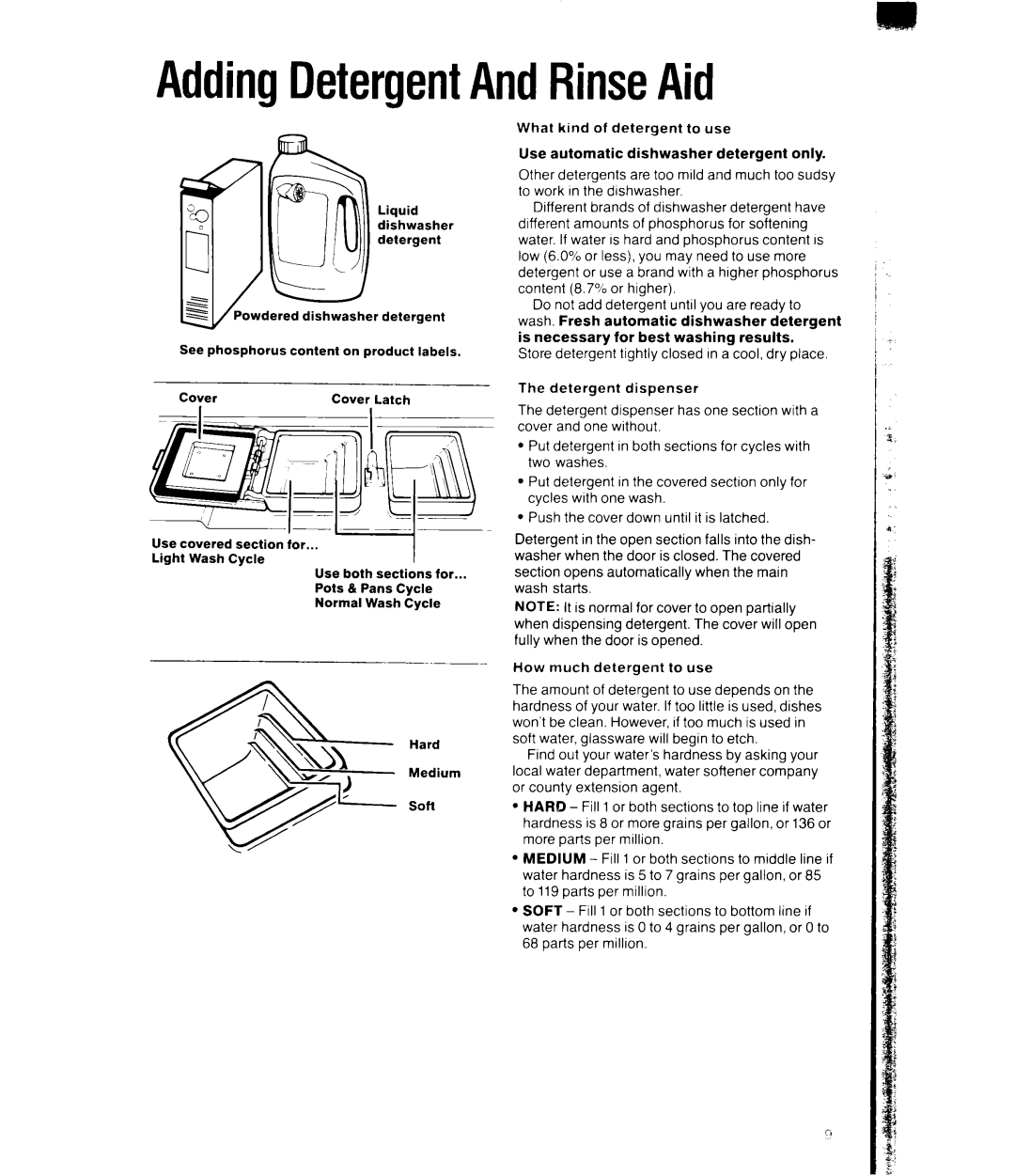 Whirlpool DU52l6XW manual AddingDetergentAndRinseAid 