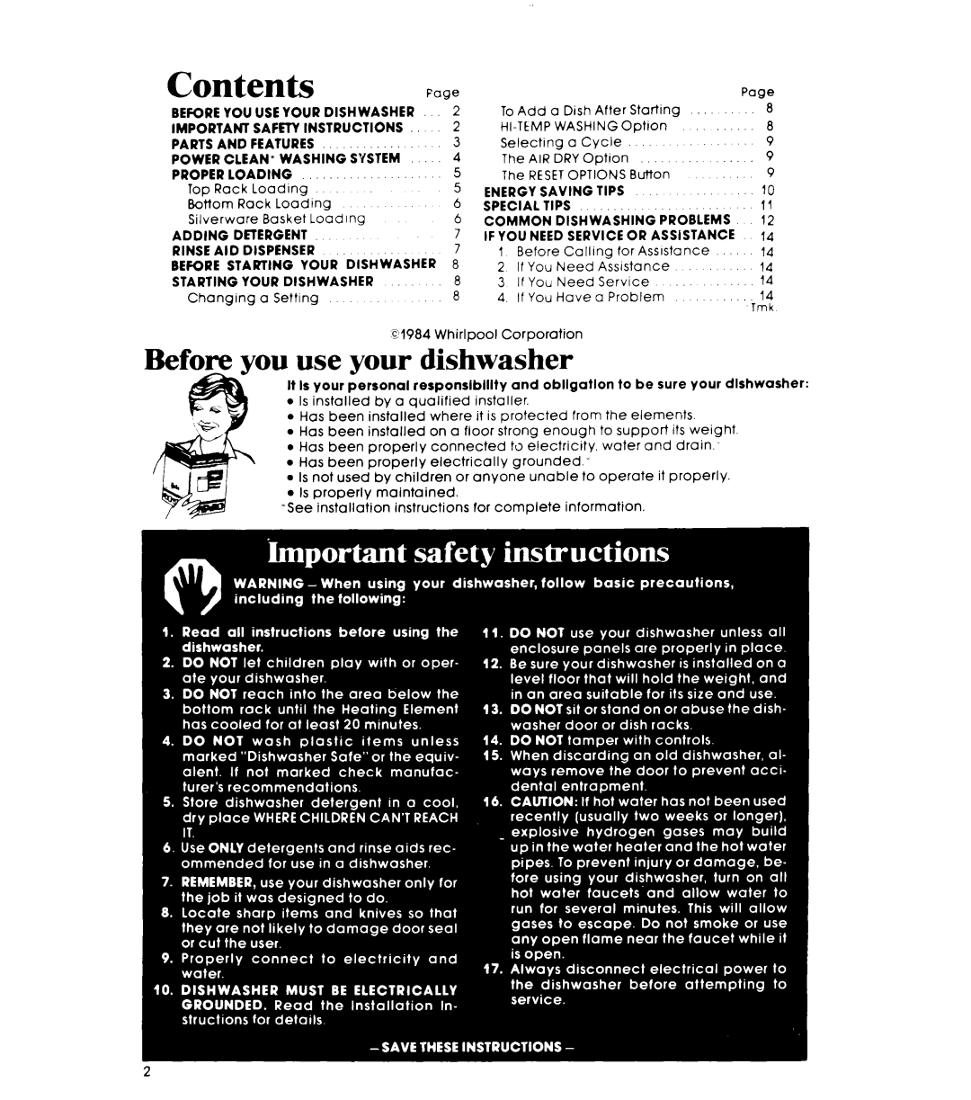 Whirlpool DU5503XL manual Contents 