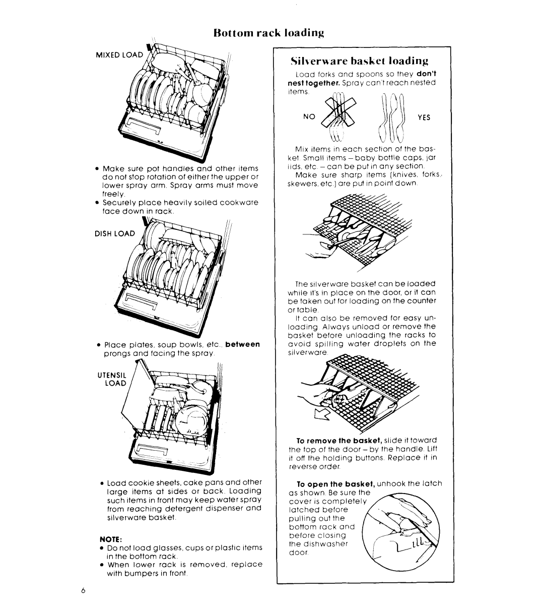 Whirlpool DU5503XL manual Bottom rack loading Sil\,ermare basket loading, Noyes 