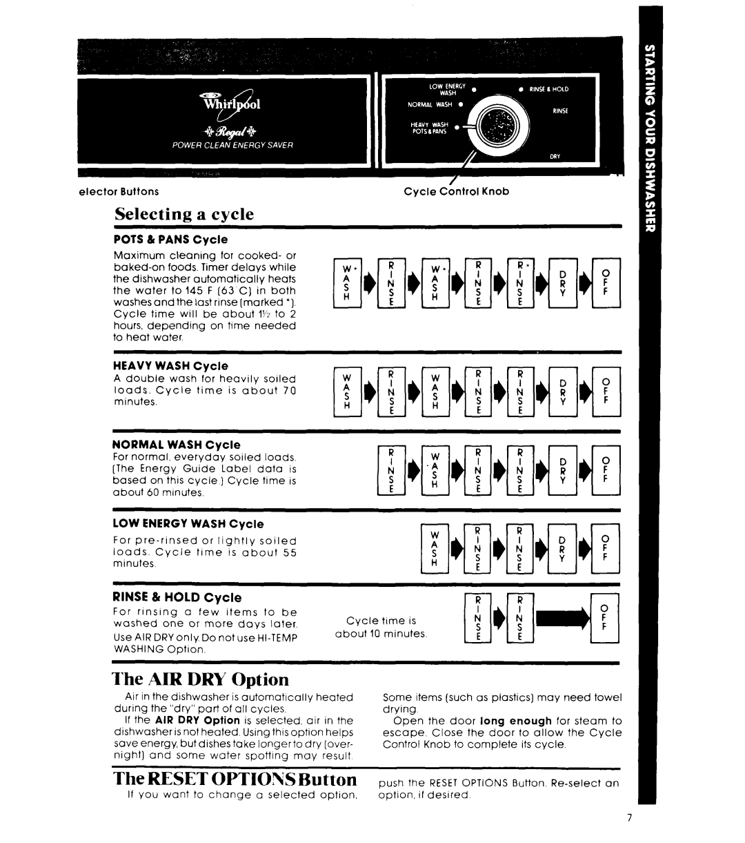 Whirlpool DU5503XL manual Selecting a cycle 