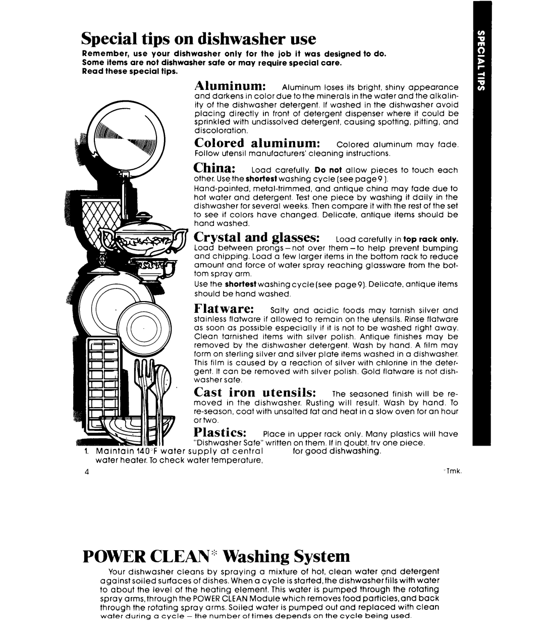 Whirlpool DU5504XM manual Special tips on dishwasher use 