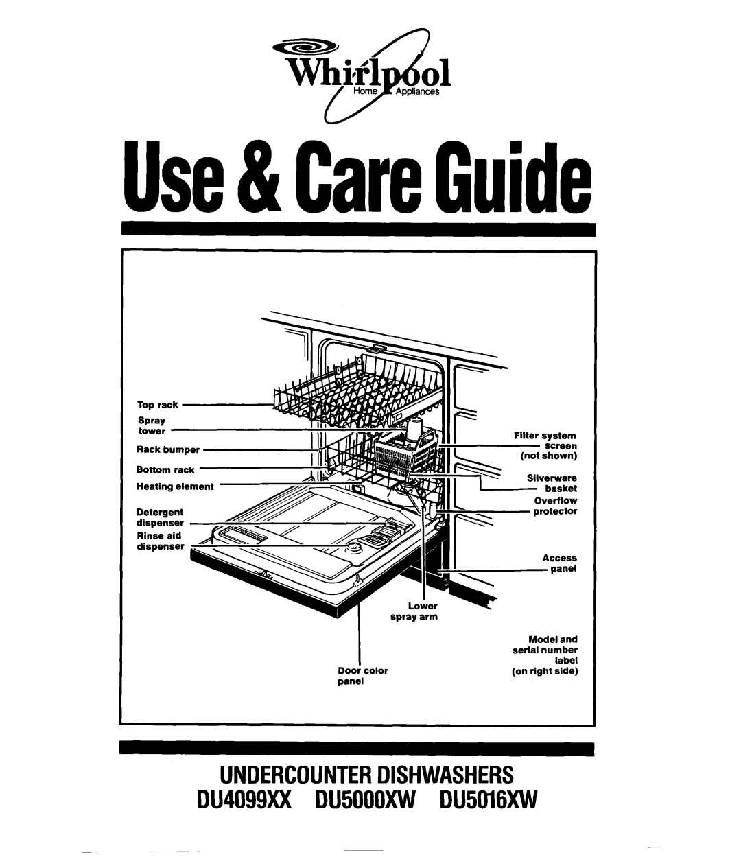 Whirlpool manual Use&CareGuide, Undercounterdishwashers DU4099XX DU5000XW DU5Ol6XW 