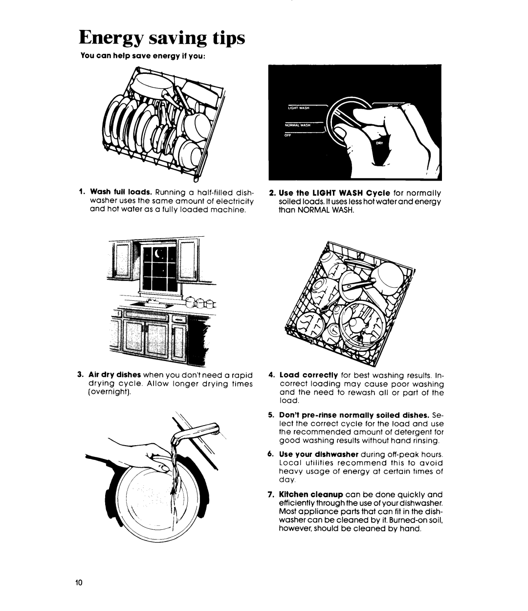 Whirlpool DU7216XS, DU7200XS manual Energy saving tips 