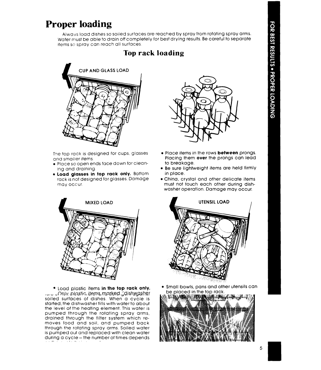 Whirlpool DU7400XS manual Proper loading, Top rack, Loading 