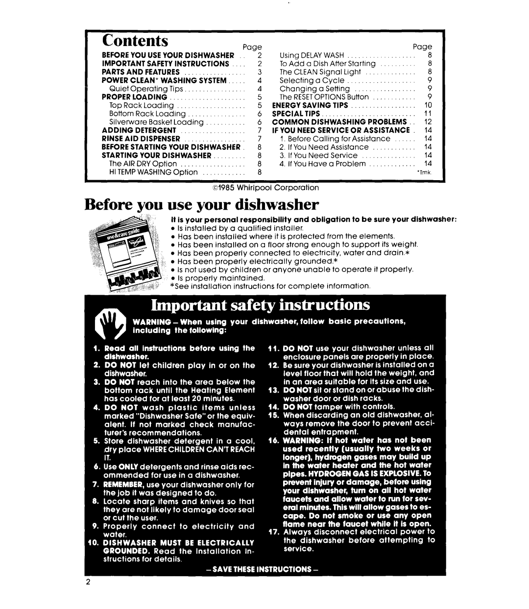 Whirlpool DU7500XR Series manual Before you use your dishwasher, Contents 