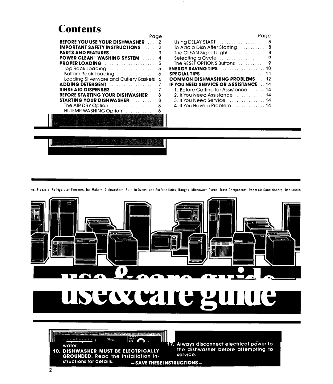 Whirlpool DU7503XL manual Contents, Before vou use your dishwasher 