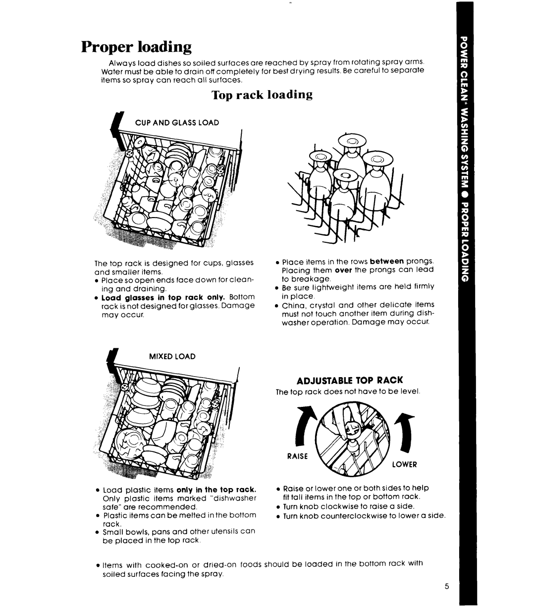 Whirlpool DU7503XL manual Proper loading, Top rack loading, Glass Load, Mixed Load, Lower 