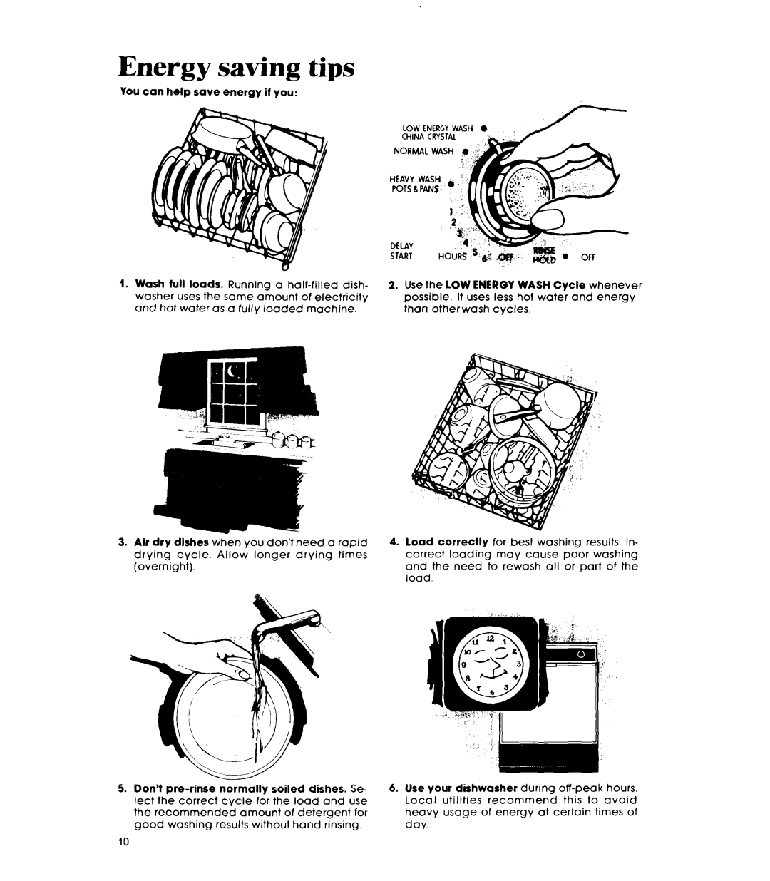 Whirlpool DU7503XL manual Energy saving tips 