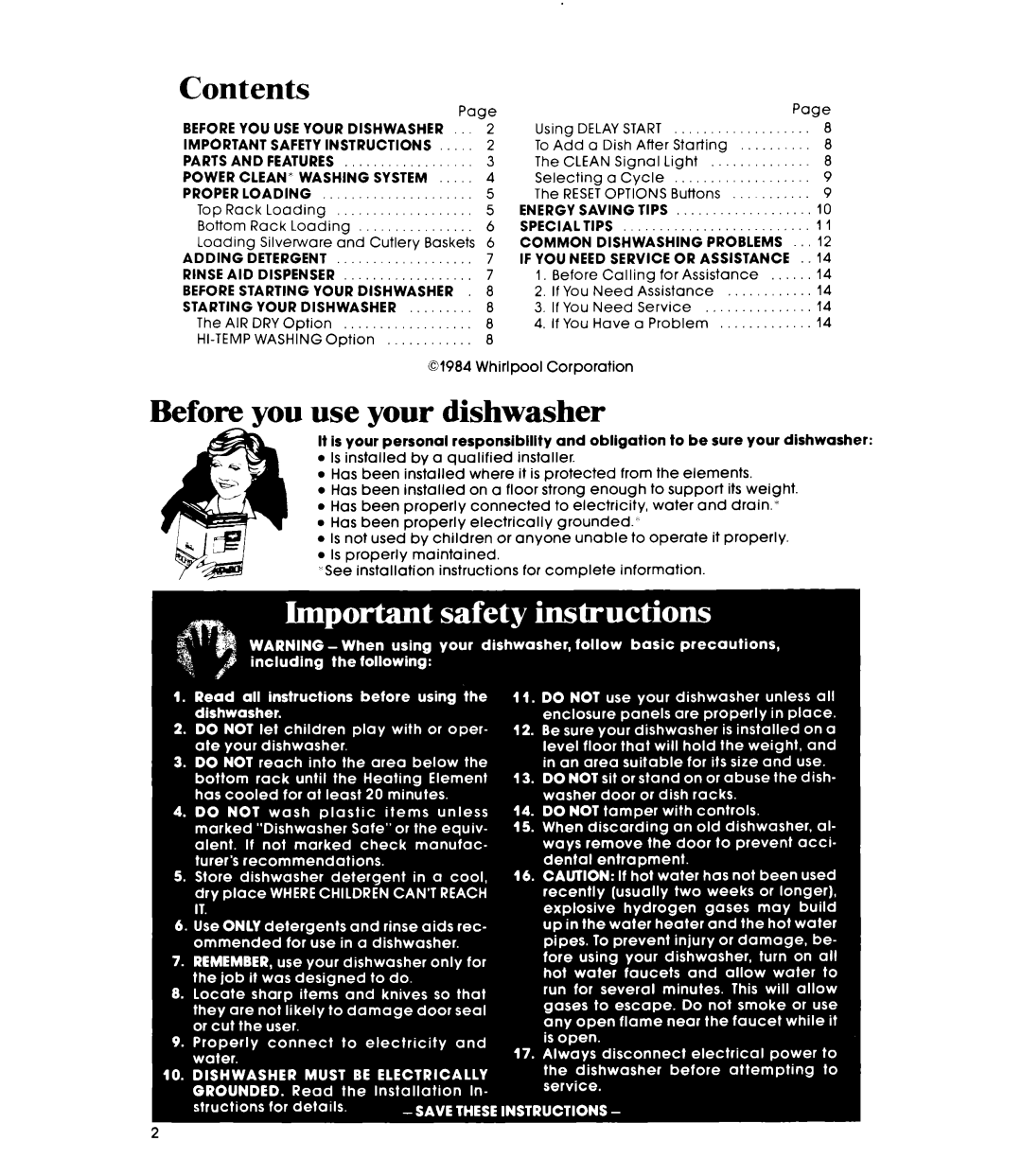 Whirlpool DU7503XL manual Contents, Before vou use your dishwasher 