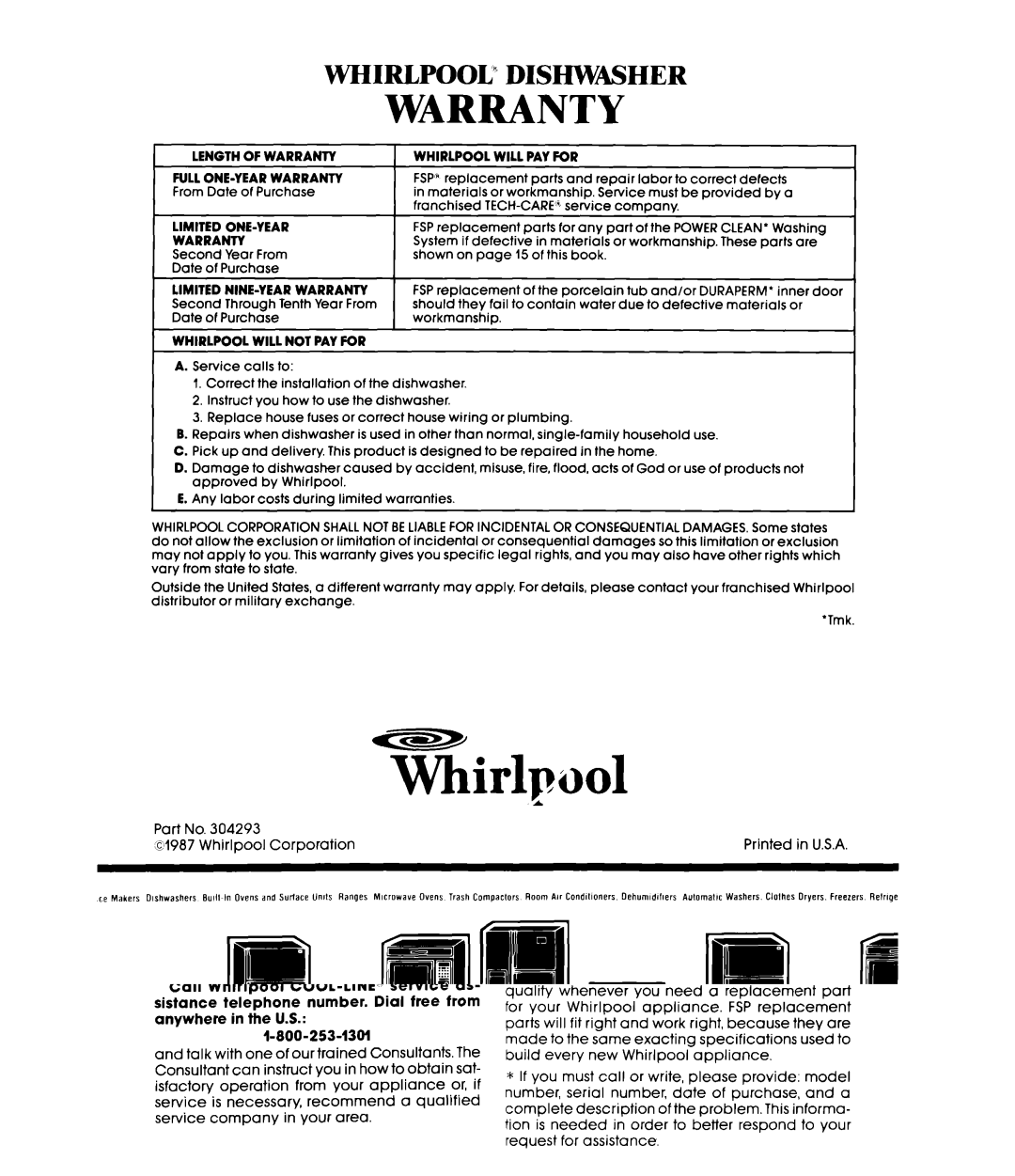 Whirlpool DU7600XS manual Whirlp001 