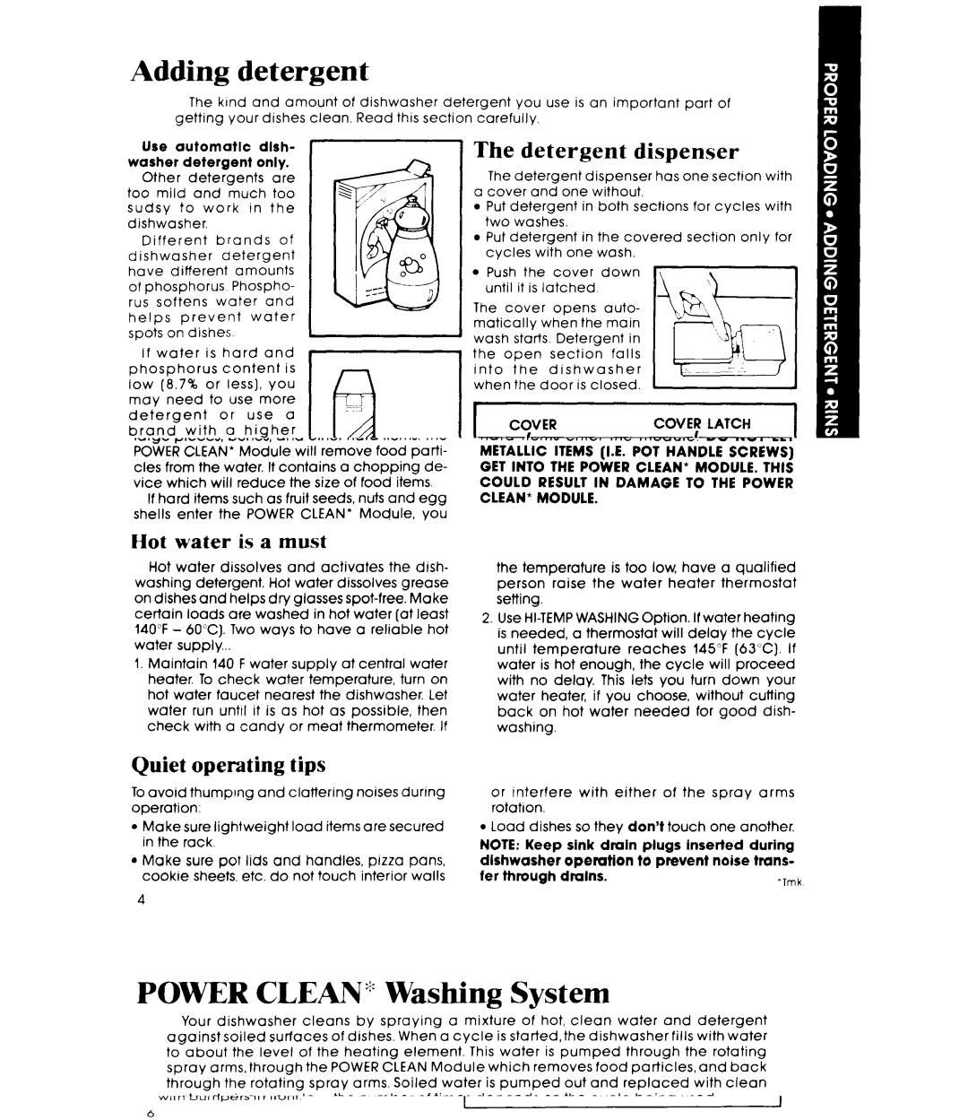 Whirlpool DU7600XS manual Adding detergent, Rinse aid dispenser, Detergent dispenser, How much detergent to use, LOW Energy 