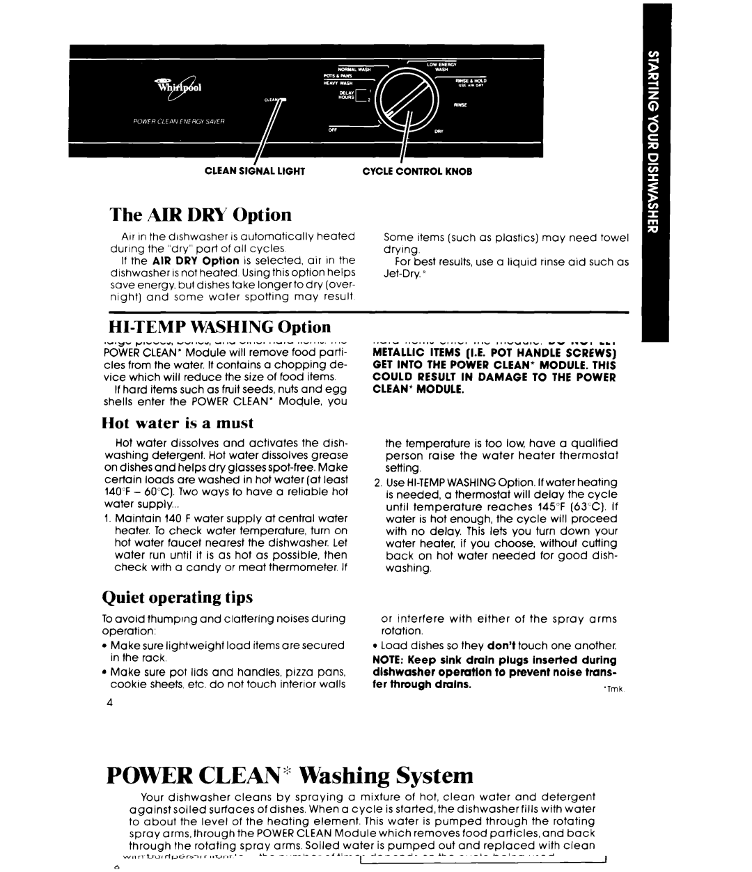 Whirlpool DU7600XS manual HI-TEMP Washing Option, Using Delay Start, To add a dish after starting, Changing a setting 