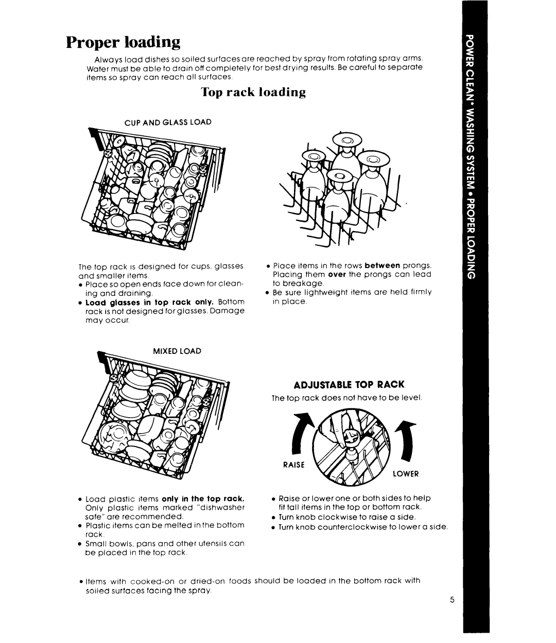 Whirlpool DU7770XS manual Proper loading, Top rack loading, CUP and Glass Load, Lower 