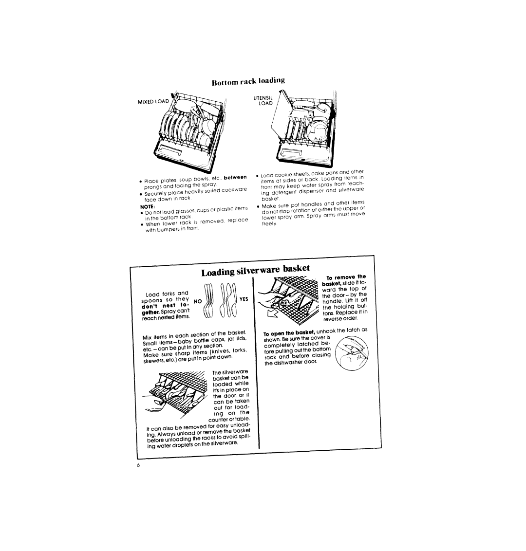 Whirlpool DU7770XS manual Hading silverware basket, Bottom rack loading 