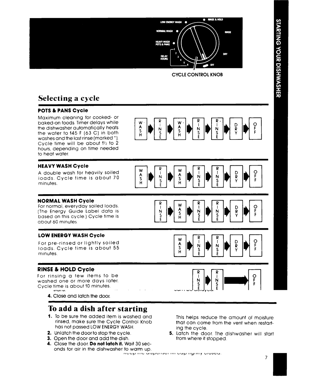 Whirlpool DU7770XS manual Selecting a cycle, Changing a setting, Reset Options Button 