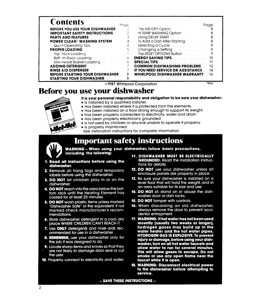 Whirlpool DU7770XS manual wcje, Before you use your dishwasher, Contents 