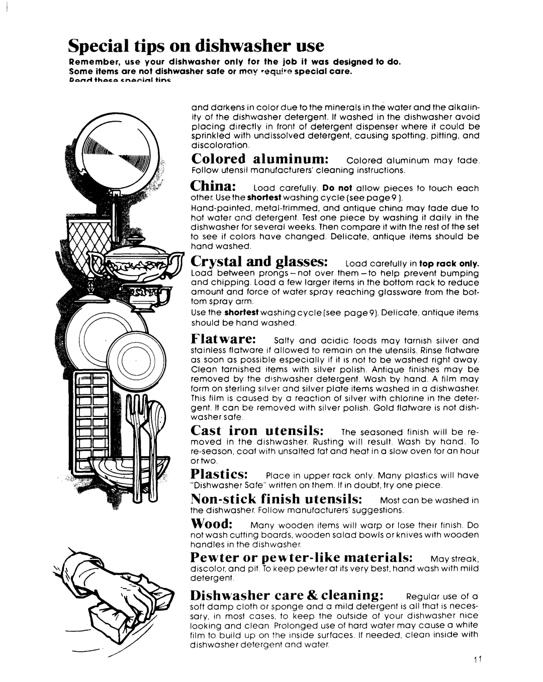 Whirlpool DU7903XL manual Special tips on dishwasher use, Colored Aluminum 