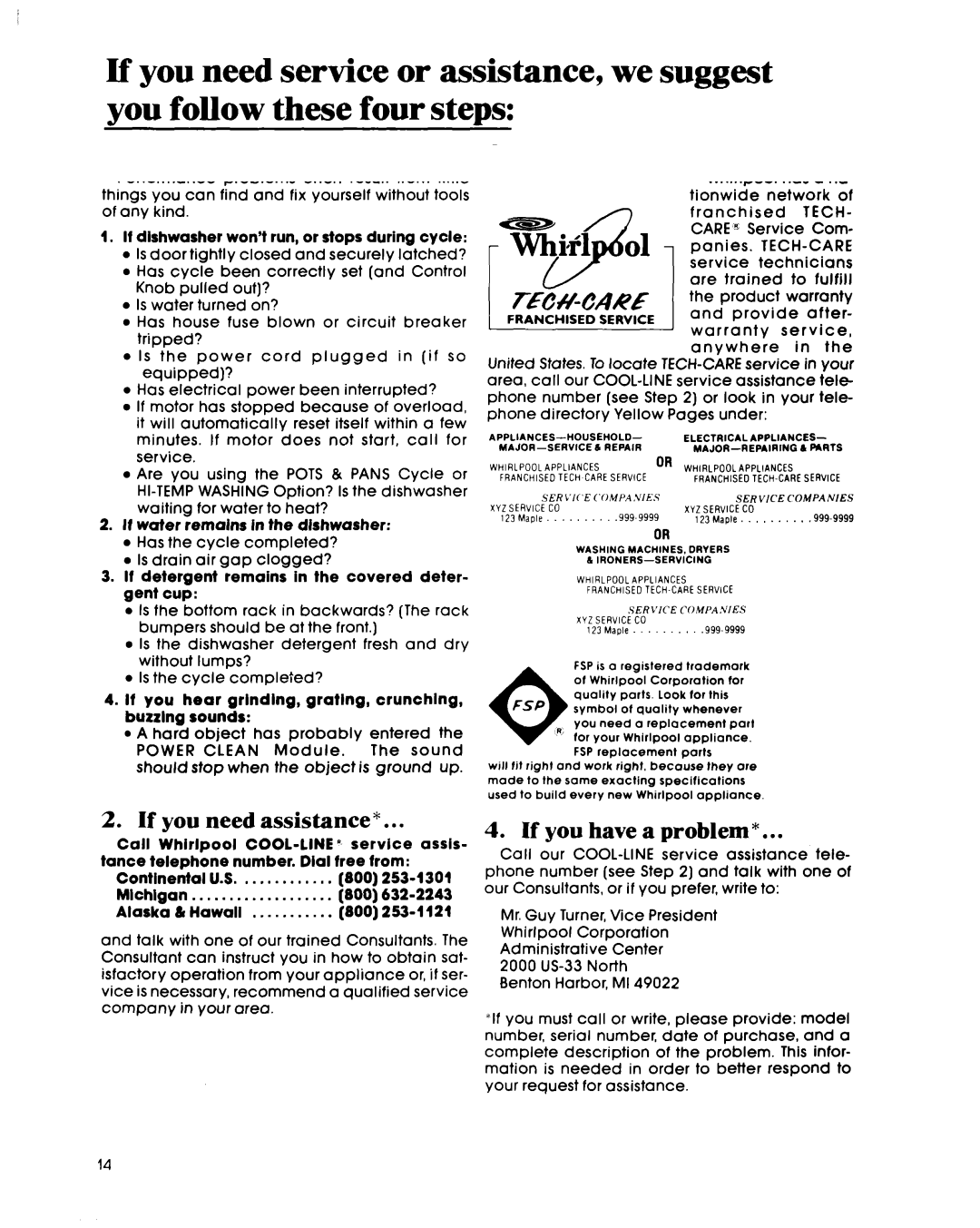 Whirlpool DU7903XL manual Before calling for assistance 