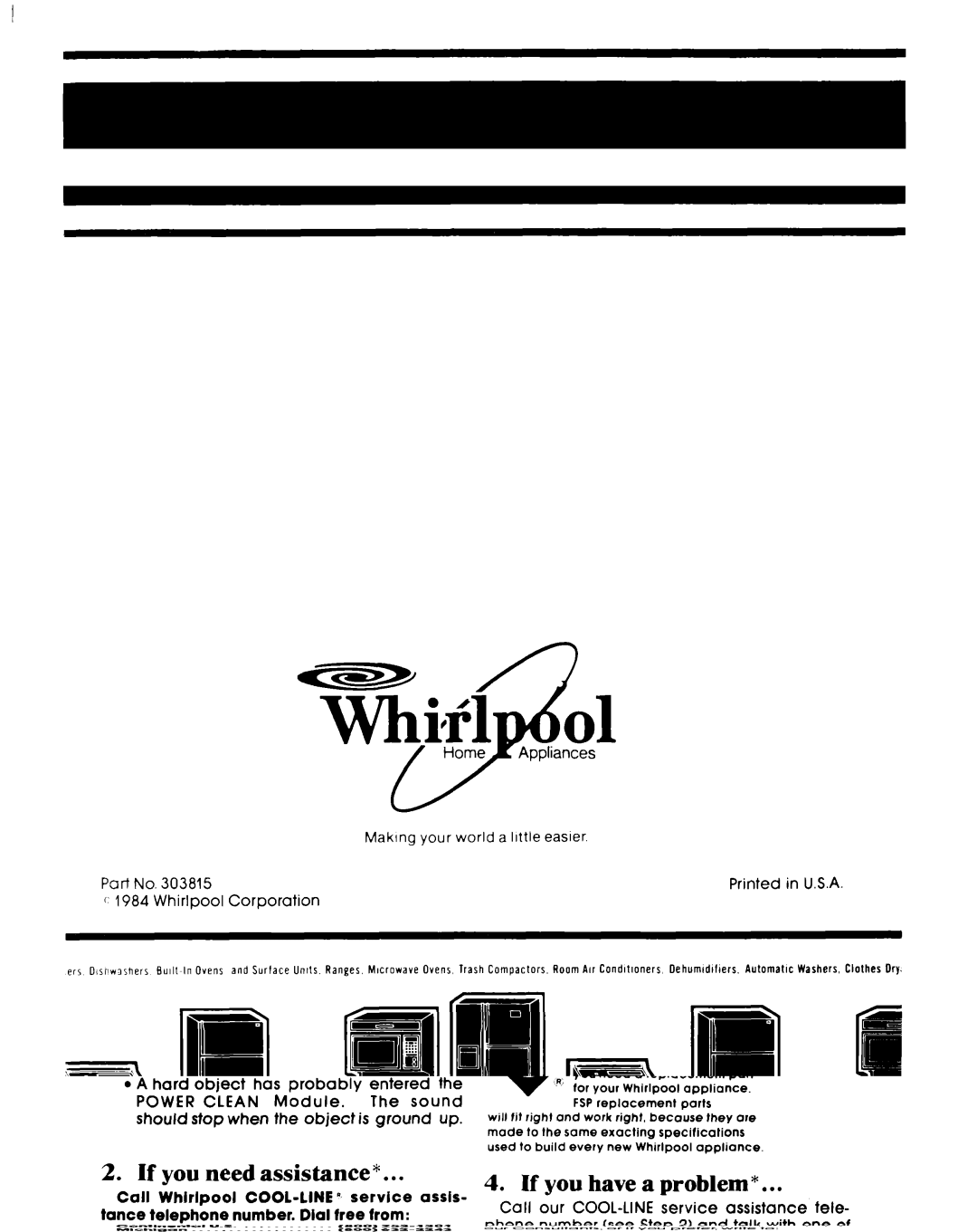 Whirlpool DU7903XL manual ‘ 1984 Whirlpool Corporation 