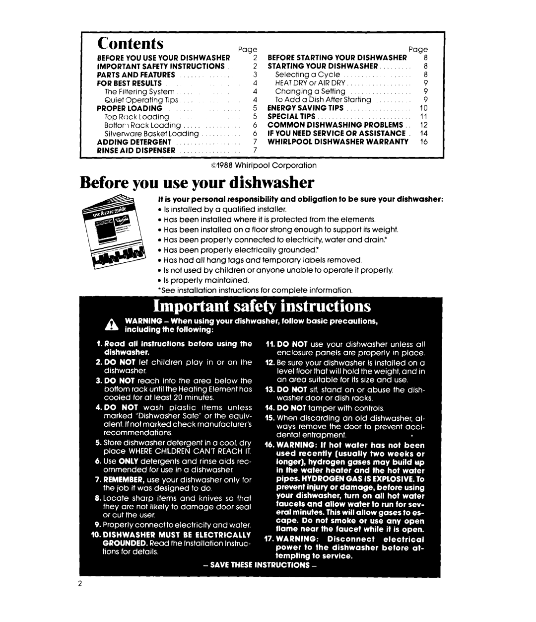 Whirlpool DU8300XT manual Before you use your dishwasher 